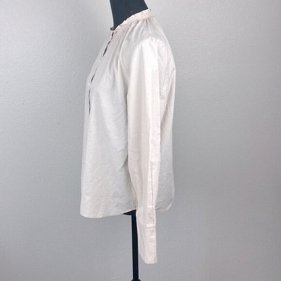 Thakoon Ruffle Blouse Cotton High Collar Long Sleeves Tan/Cream Button Front M - Picture 7 of 13
